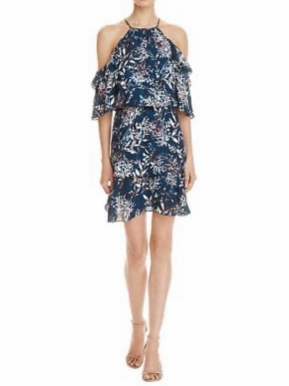 Parker Lianna Cold Shoulder Silk Dress In Blue